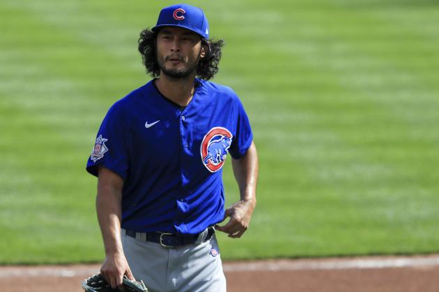 Chicago Cubs' Yu Darvish reacts as he walks to the dugout during a baseball game against the Cincinnati Reds in Cincinnati, Saturday, Aug. 29, 2020. The Cubs won 3-0. (AP Photo/Aaron Doster)