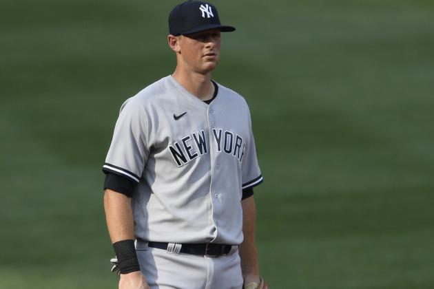 New York Yankees' DJ LeMahieu stands on the field during the first baseball game of a doubleheader against the Baltimore Orioles, Friday, Sept. 4, 2020, in Baltimore. (AP Photo/Nick Wass)