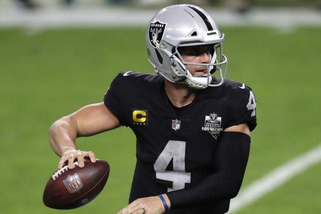 Las Vegas Raiders quarterback Derek Carr (4) throws a pass against the Miami Dolphins during an NFL football game, Saturday, Dec. 26, 2020, in Las Vegas.The Dolphins won the game 26-25. (Jeff Haynes/AP Images for Panini)