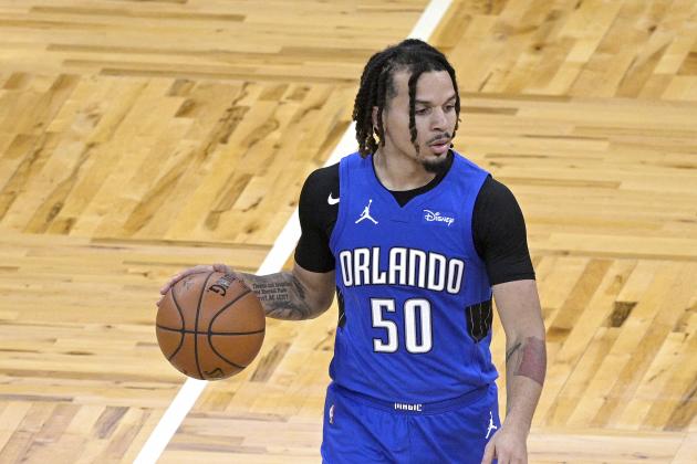 Orlando Magic guard Cole Anthony (50) sets up a play during the second half of an NBA basketball game against the Oklahoma City Thunder, Saturday, Jan. 2, 2021, in Orlando, Fla. (AP Photo/Phelan M. Ebenhack)