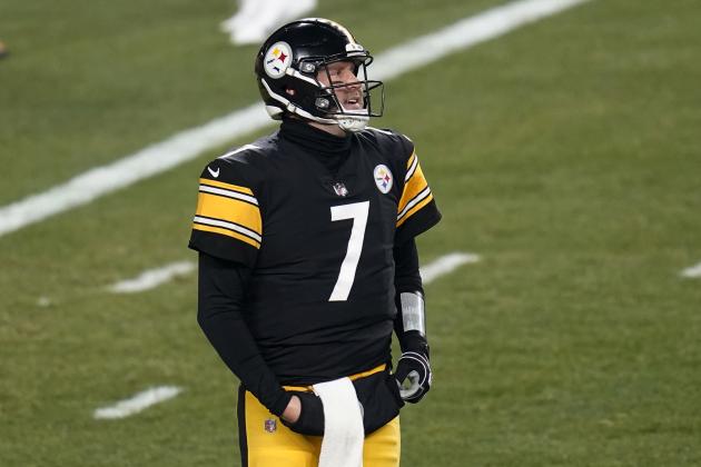 Pittsburgh Steelers quarterback Ben Roethlisberger (7) walks off the field after Cleveland Browns strong safety Karl Joseph (42) recovered a fumbled snap for a touchdown during the first half of an NFL wild-card playoff football game, Sunday, Jan. 10, 2021, in Pittsburgh. (AP Photo/Keith Srakocic)