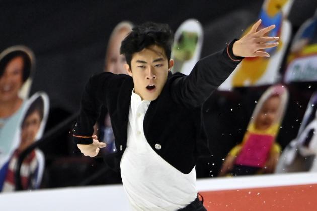 Nathan Chen of the United States competes during men's short program in the International Skating Union Grand Prix of Figure Skating Series Friday, Oct. 23, 2020, in Las Vegas. (AP Photo/David Becker)