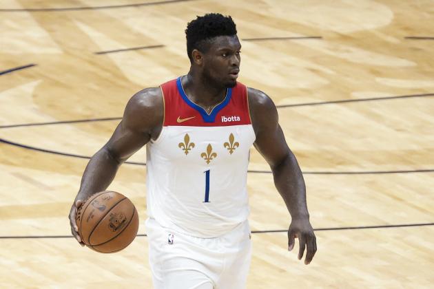 New Orleans Pelicans forward Zion Williamson (1) against the Charlotte Hornets in the third quarter of an NBA basketball game in New Orleans, Friday, Jan. 8, 2021. (AP Photo/Derick Hingle)