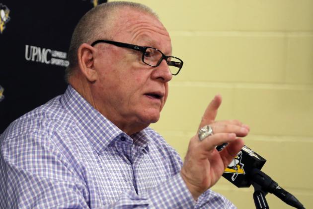 Pittsburgh Penguins general manager Jim Rutherford has his final meeting of the season with the media at the NHL hockey team's practice facility in Cranberry, Pa., Wednesday, May 9, 2018. (AP Photo/Gene J. Puskar)