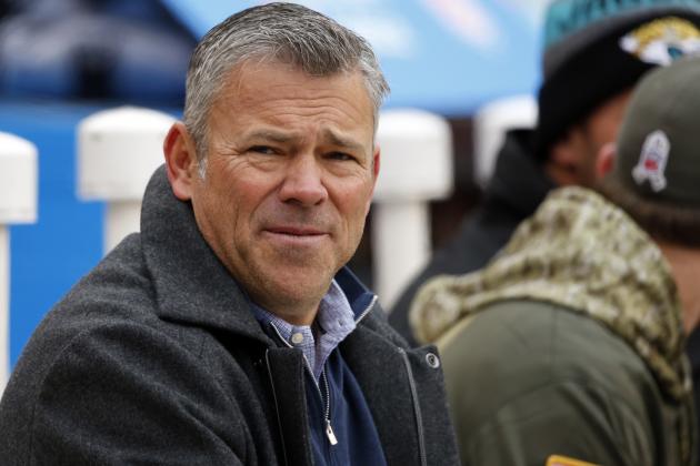 Former NFL quarterback Mark Brunell watches players before an NFL football game between the Jacksonville Jaguars and the Cleveland Browns, Sunday, Nov. 19, 2017, in Cleveland. (AP Photo/Ron Schwane)