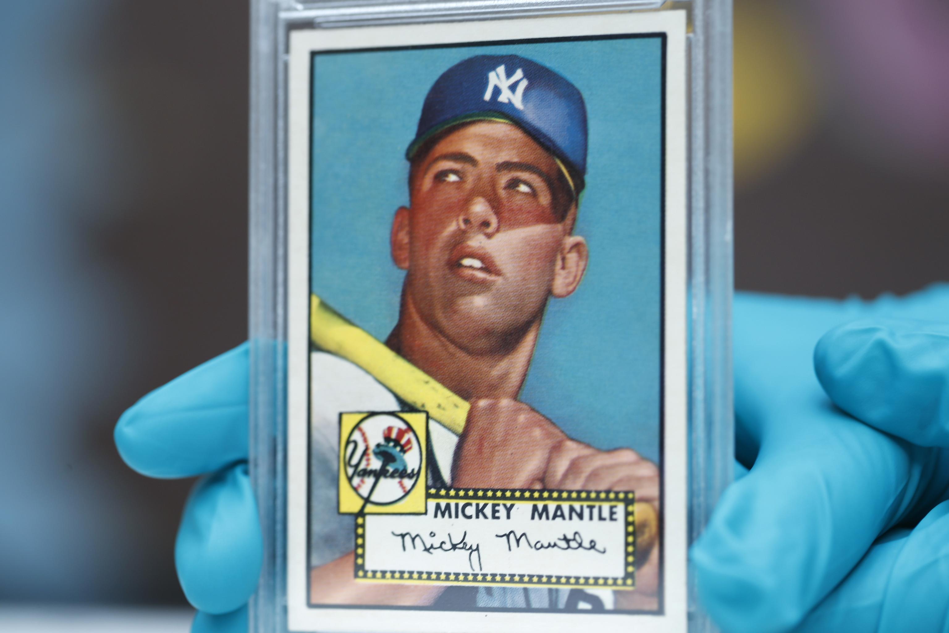 Issued by Bowman Gum Company  Mickey Mantle, Center Fielder, New