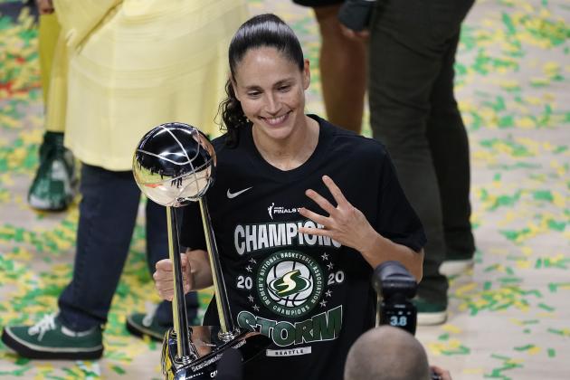 Seattle Storm guard Sue Bird poses for a photo after the team won basketball's WNBA Championship Tuesday, Oct. 6, 2020, in Bradenton, Fla. (AP Photo/Chris O'Meara) Seattle Storm guard Sue Bird poses for a photo after the team won basketball's WNBA Championship Tuesday, Oct. 6, 2020, in Bradenton, Fla. (AP Photo/Chris O'Meara)