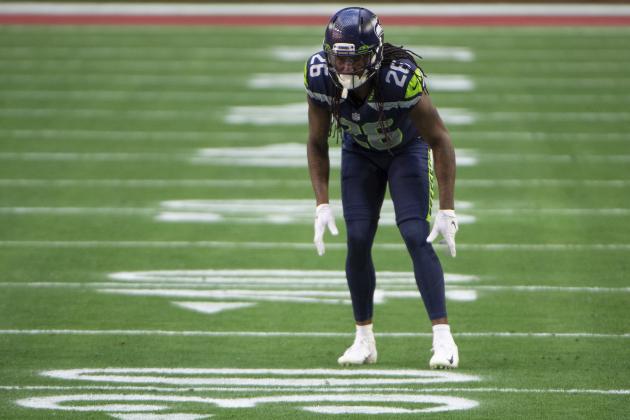 Seattle Seahawks cornerback Shaquill Griffin (26) in action against the San Francisco 49ers during an NFL football game, Sunday, Jan. 3, 2021, in Glendale, Ariz. (AP Photo/Jennifer Stewart)
