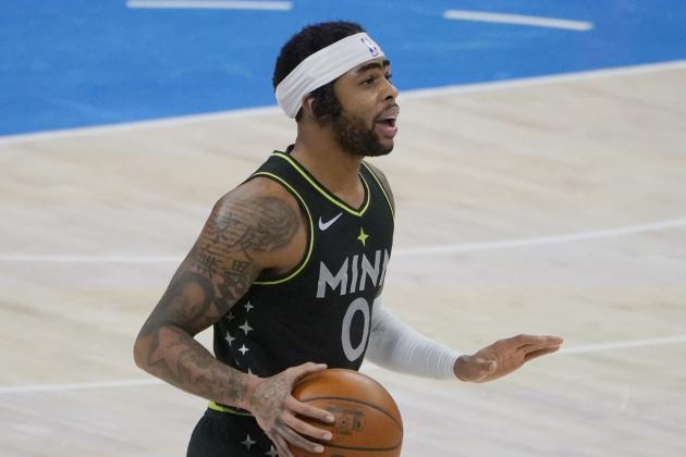 Minnesota Timberwolves guard D'Angelo Russell (0) during an NBA basketball game against the Oklahoma City Thunder, Friday, Feb. 5, 2021, in Oklahoma City. (AP Photo/Sue Ogrocki) Minnesota Timberwolves guard D'Angelo Russell (0) during an NBA basketball game against the Oklahoma City Thunder, Friday, Feb. 5, 2021, in Oklahoma City. (AP Photo/Sue Ogrocki)