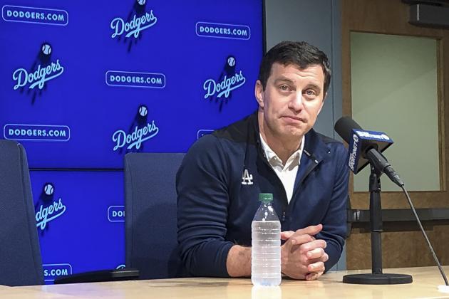 Andrew Friedman, president of baseball operations, discusses the Los Angeles Dodgers offseason at a news conference at Dodger Stadium in Los Angeles Monday, Oct. 14, 2019. His contract with the team expires at month's end. (AP Photo/Beth Harris)