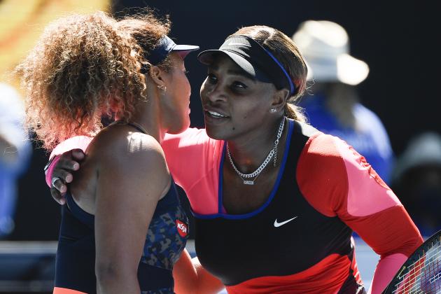 Japan's Naomi Osaka, left, is congratulated by United States' Serena Williams after winning their semifinal match at the Australian Open tennis championship in Melbourne, Australia, Thursday, Feb. 18, 2021.(AP Photo/Andy Brownbill)
