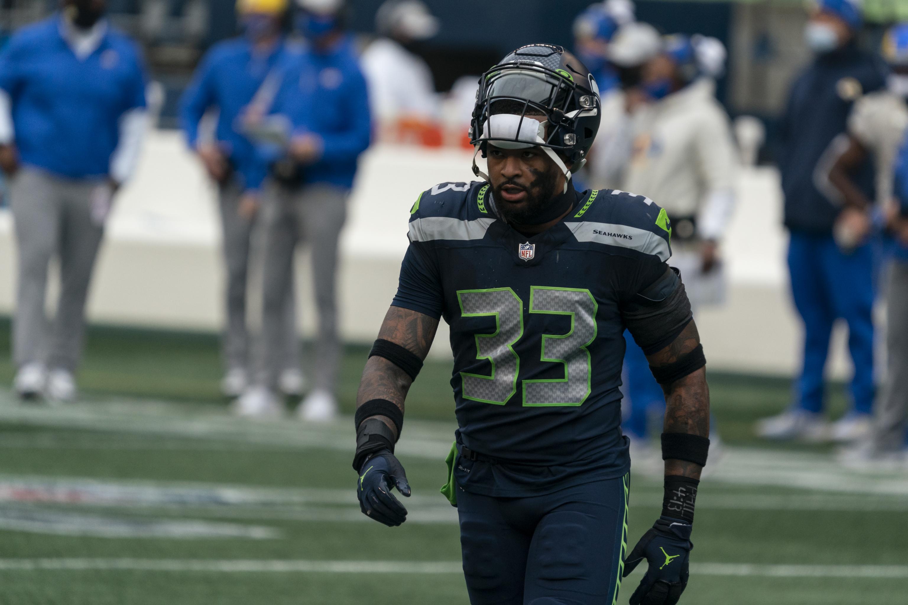 Seattle Seahawks strong safety Jamal Adams (33) watch a video replay during  an NFL football game against the Indianapolis Colts, Sunday, Sept. 12,  2021, in Indianapolis. (AP Photo/Zach Bolinger Stock Photo - Alamy