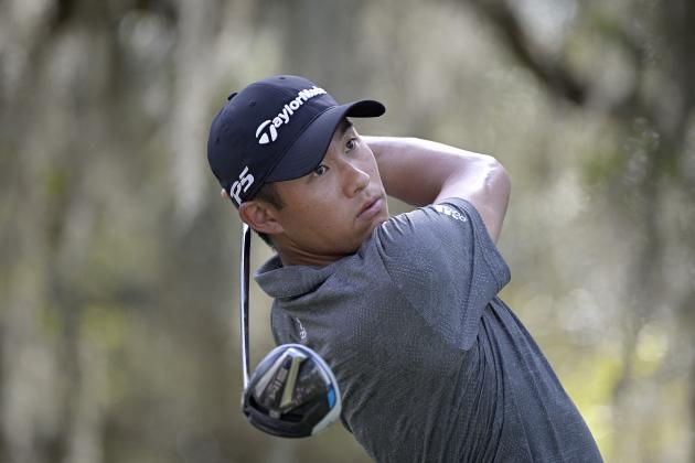Collin Morikawa watches his tee shot on the ninth hole during the final round of the Workday Championship golf tournament Sunday, Feb. 28, 2021, in Bradenton, Fla. (AP Photo/Phelan M. Ebenhack)