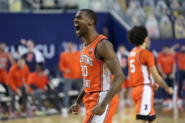 Illinois guard Da'Monte Williams (20) reacts to a play against Michigan in the first half of an NCAA college basketball game in Ann Arbor, Mich., Tuesday, March 2, 2021. (AP Photo/Paul Sancya) Illinois guard Da'Monte Williams (20) reacts to a play against Michigan in the first half of an NCAA college basketball game in Ann Arbor, Mich., Tuesday, March 2, 2021. (AP Photo/Paul Sancya)