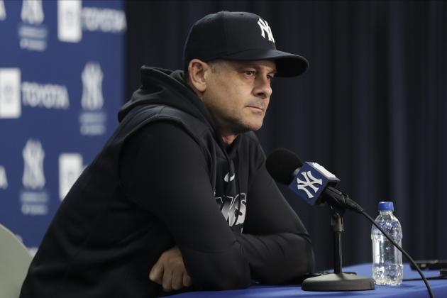 New York Yankees manager Aaron Boone speaks during a news conference before the start of spring training baseball Wednesday, Feb. 12, 2020, in Tampa, Fla. (AP Photo/Frank Franklin II) New York Yankees manager Aaron Boone speaks during a news conference before the start of spring training baseball Wednesday, Feb. 12, 2020, in Tampa, Fla. (AP Photo/Frank Franklin II)