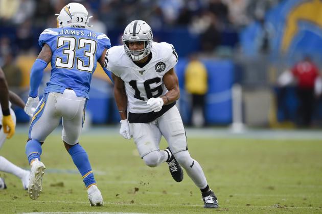 Oakland Raiders wide receiver Tyrell Williams in action during the second half of an NFL football game against the Los Angeles Chargers in Carson, Calif., Sunday, Dec. 22, 2019. (AP Photo/Kelvin Kuo)