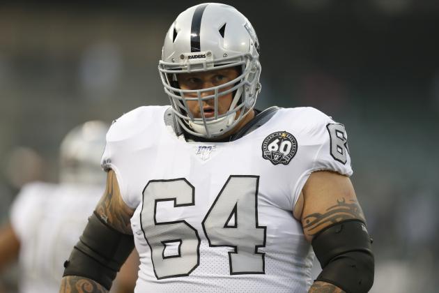 Oakland Raiders offensive guard Richie Incognito (64) warms up before an NFL football game against the Los Angeles Chargers in Oakland, Calif., Thursday, Nov. 7, 2019. (AP Photo/D. Ross Cameron)