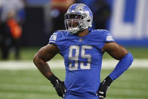 Detroit Lions defensive end Romeo Okwara waits on the play during the second half of an NFL football game against the Green Bay Packers, Sunday, Dec. 13, 2020, in Detroit. (AP Photo/Leon Halip)