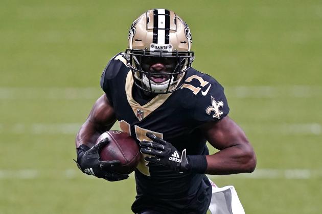 New Orleans Saints wide receiver Emmanuel Sanders (17) runs in the second half of an NFL football game against the Kansas City Chiefs in New Orleans, Sunday, Dec. 20, 2020. (AP Photo/Butch Dill) New Orleans Saints wide receiver Emmanuel Sanders (17) runs in the second half of an NFL football game against the Kansas City Chiefs in New Orleans, Sunday, Dec. 20, 2020. (AP Photo/Butch Dill)