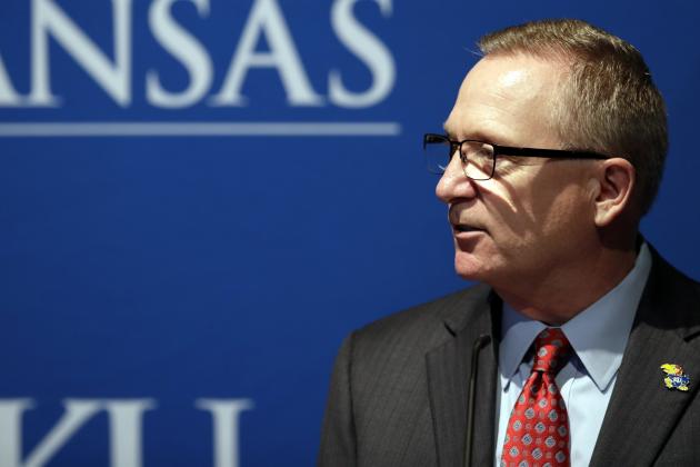New Kansas athletic director Jeff Long speaks during a news conference in Lawrence, Kan., Wednesday, July 11, 2018. (AP Photo/Orlin Wagner)