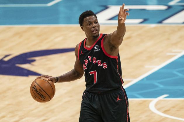 Toronto Raptors guard Kyle Lowry (7) brings the ball up court against the Charlotte Hornets during the second half of an NBA basketball game in Charlotte, N.C., Saturday, March 13, 2021. (AP Photo/Jacob Kupferman) Toronto Raptors guard Kyle Lowry (7) brings the ball up court against the Charlotte Hornets during the second half of an NBA basketball game in Charlotte, N.C., Saturday, March 13, 2021. (AP Photo/Jacob Kupferman)
