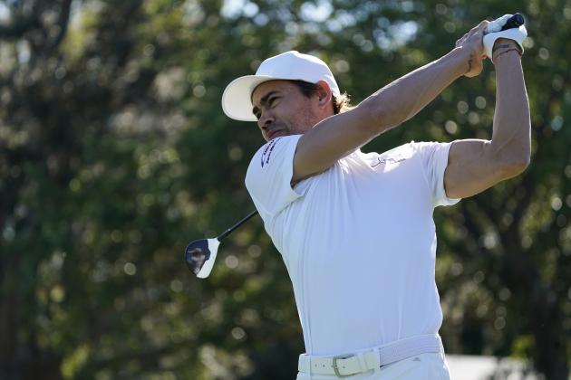Camilo Villegas, of Colombia, hits from the 11th tee during the first round of the Arnold Palmer Invitational golf tournament Thursday, March 4, 2021, in Orlando, Fla. (AP Photo/John Raoux)