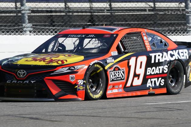 Martin Truex Jr., approaches the third turn during the NASCAR Cup Series auto race at Martinsville Speedway in Martinsville, Va., Sunday, April 11, 2021. (AP Photo/Steve Helber)