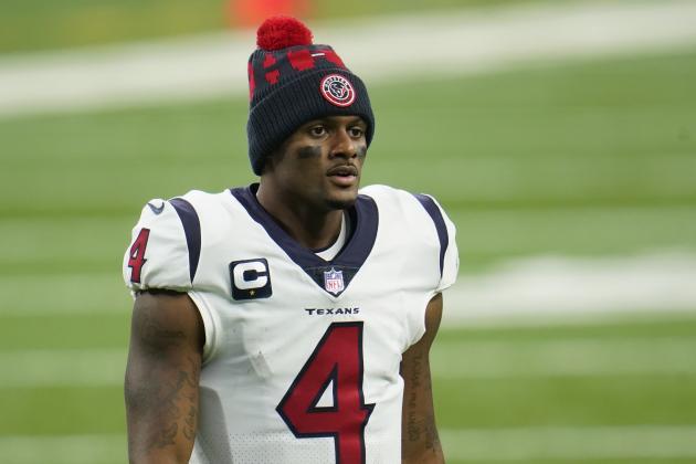 Houston Texans quarterback Deshaun Watson walks off the field after the first half of an NFL football game against the Detroit Lions, Thursday, Nov. 26, 2020, in Detroit. (AP Photo/Paul Sancya) Houston Texans quarterback Deshaun Watson walks off the field after the first half of an NFL football game against the Detroit Lions, Thursday, Nov. 26, 2020, in Detroit. (AP Photo/Paul Sancya)