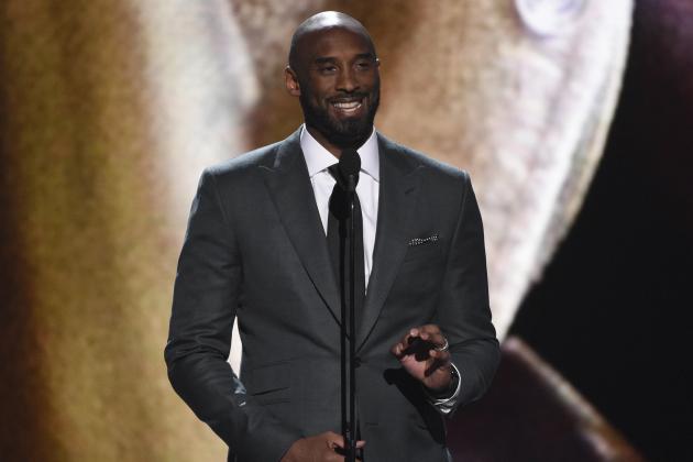 Kobe Bryant present the Arthur Ashe award for courage at the ESPY Awards on Wednesday, July 10, 2019, at the Microsoft Theater in Los Angeles. (Photo by Chris Pizzello/Invision/AP)