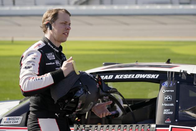 Brad Keselowski gets ready for the start of the NASCAR Cup Series road-course auto race at Daytona International Speedway, Sunday, Feb. 21, 2021, in Daytona Beach, Fla. (AP Photo/John Raoux)