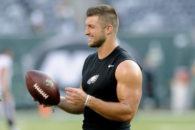 Philadelphia Eagles quarterback Tim Tebow handles a football before a preseason NFL football game against the New York Jets Thursday, Sept. 3, 2015 in East Rutherford, N.J. (AP Photo/Bill Kostroun) Philadelphia Eagles quarterback Tim Tebow handles a football before a preseason NFL football game against the New York Jets Thursday, Sept. 3, 2015 in East Rutherford, N.J. (AP Photo/Bill Kostroun)