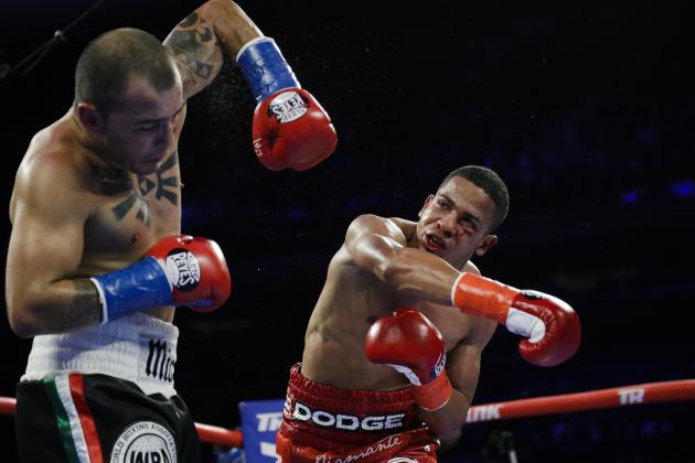 Puerto Rico's Felix Verdejo, right, punches Costa Rica's Bryan Vazquez during the fifth round of a lightweight boxing match Saturday, April 20, 2019, in New York. Verdejo won the fight. (AP Photo/Frank Franklin II) Puerto Rico's Felix Verdejo, right, punches Costa Rica's Bryan Vazquez during the fifth round of a lightweight boxing match Saturday, April 20, 2019, in New York. Verdejo won the fight. (AP Photo/Frank Franklin II)