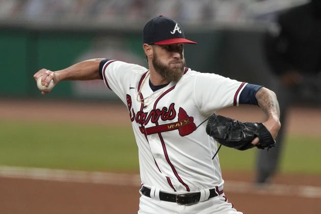 Atlanta Braves relief pitcher Shane Greene (19) works against the Miami Marlins in the ninth inning of a baseball game Wednesday, Sept. 23, 2020, in Atlanta. (AP Photo/John Bazemore)