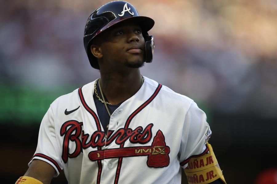 Braves' Ronald Acuña Jr. hit on the left elbow by a pitch, leaves game;  X-rays negative - ABC News