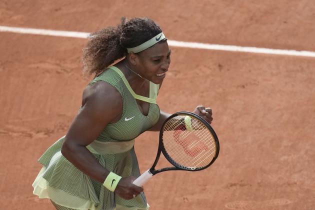 United States Serena Williams celebrates after defeating United States's Danielle Collins during their third round match on day 6, of the French Open tennis tournament at Roland Garros in Paris, France, Friday, June 4, 2021. (AP Photo/Christophe Ena)