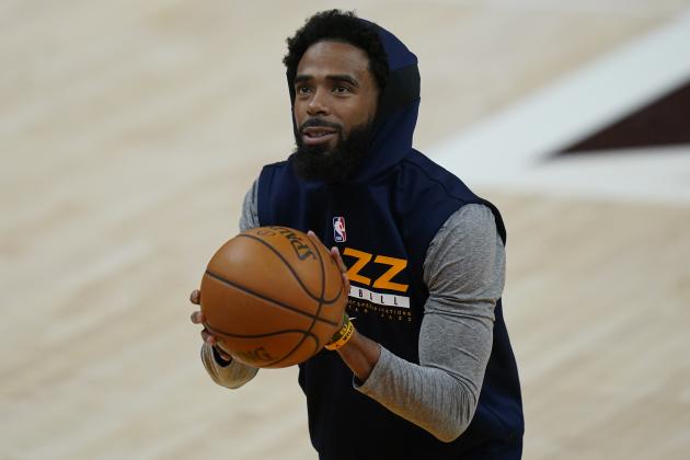 Utah Jazz guard Mike Conley warms up before Game 5 of a second-round NBA basketball playoff series against the Los Angeles Clippers Wednesday, June 16, 2021, in Salt Lake City. (AP Photo/Rick Bowmer)