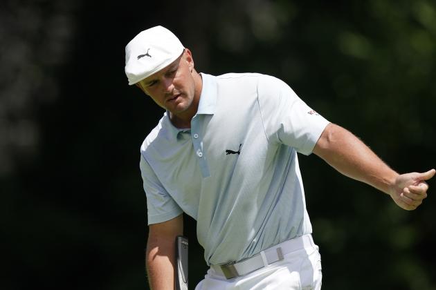 Bryson DeChambeau gestures as he putts on the ninth green during the second round of the Rocket Mortgage Classic golf tournament, Friday, July 2, 2021, at the Detroit Golf Club in Detroit. (AP Photo/Carlos Osorio)