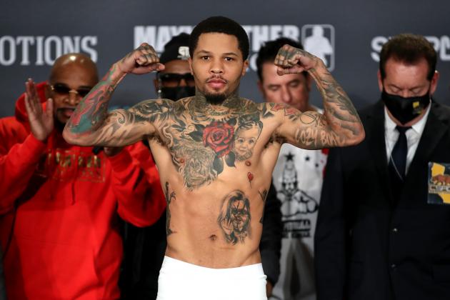 LOS ANGELES, CALIFORNIA - DECEMBER 04: Gervonta Davis poses for media during a weigh in prior to his WBA World Lightweight Championship title bout against Isaac Cruz at the JW Marriott Los Angeles L.A. Live on December 04, 2021 in Los Angeles, California. (Photo by Katelyn Mulcahy/Getty Images)