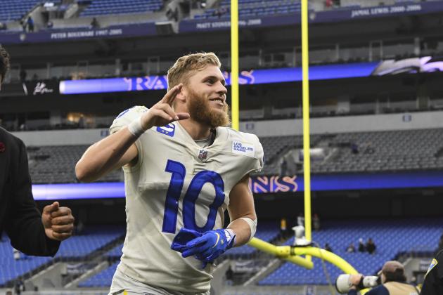 Los Angeles Rams wide receiver Cooper Kupp (10) jogs off the field after an NFL football game against the Baltimore Ravens, Sunday, Jan. 2, 2022, in Baltimore. (AP Photo/Terrance Williams)