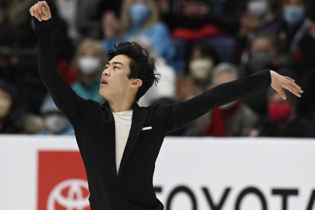 Nathan Chen competes in the men's short program during the U.S. Figure Skating Championships Saturday, Jan. 8, 2022, in Nashville, Tenn. (AP Photo/Mark Zaleski)