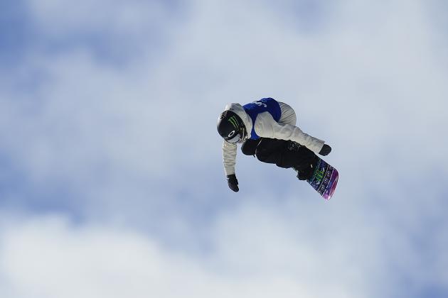 ASPEN, CO - JANUARY 29: Jamie Anderson flips on her third during the Women's Snowboard Slopestyle Finals at Winter X Games 2016 at Buttermilk Mountain on January 29, 2016 in Aspen, Colorado. Spencer O'Brien won the event with a score of 91 coming after her second run. (Photo by Brent Lewis/The Denver Post via Getty Images)