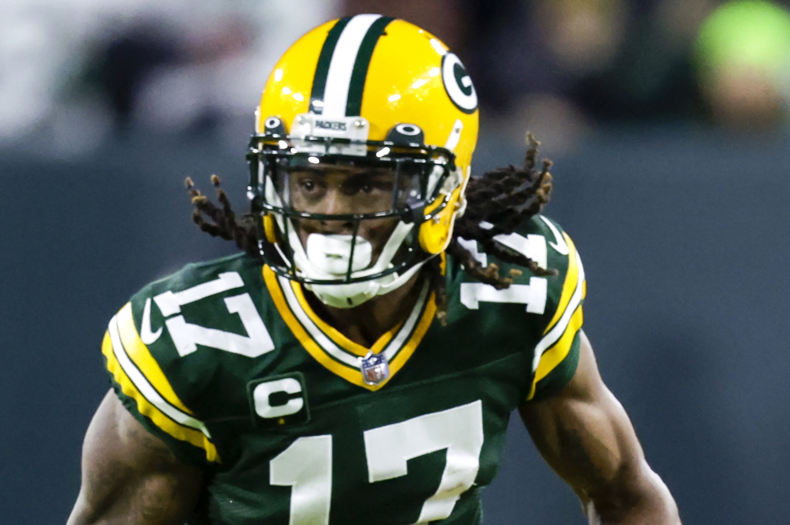 Green Bay Packers' Davante Adams during the first half of an NFL football game against the Cleveland Browns Saturday, Dec. 25, 2021, in Green Bay, Wis. (AP Photo/Matt Ludtke)
