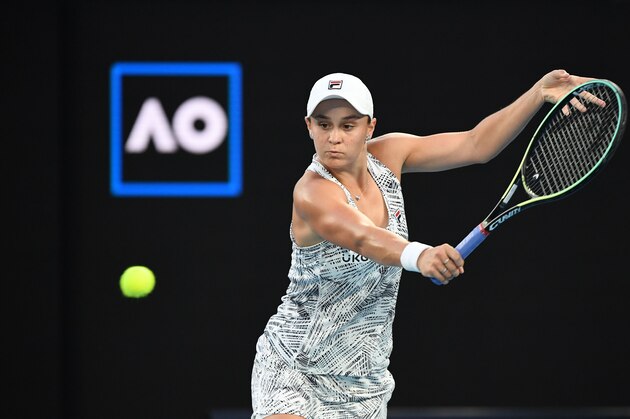 MELBOURNE, AUSTRALIA - JANUARY 25: Ashleigh Barty of Australia in action against Jessica Pegula (not seen) of USA during their women's singles match of the Australian Open Tennis Tournament at Melbourne Park in Melbourne, Australia on January 25, 2022. Barty beat her opponent Pegula with 2-0 and advanced to the semi-final. (Photo by Recep Sakar/Anadolu Agency via Getty Images)