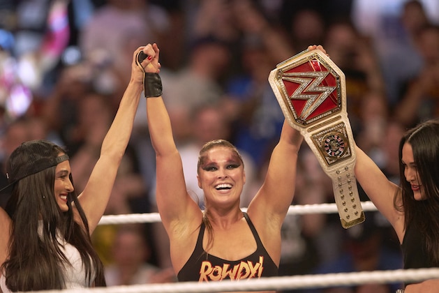 Professional Wrestling: WWE SummerSlam: Ronda Rousey victorious in ring with while holding belt after winning Raw Women's Championship match vs Alexa Bliss during event at Barclays Center.
Brooklyn, NY 8/19/2018
CREDIT: Rob Tringali (Photo by Rob Tringali /Sports Illustrated via Getty Images)
(Set Number: X162079 TK1 )