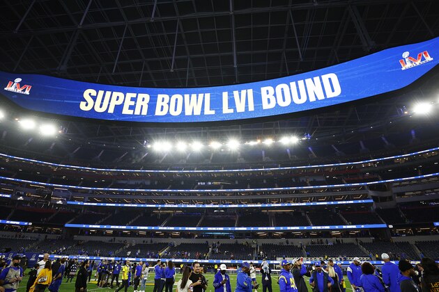 INGLEWOOD, CALIFORNIA - JANUARY 30: The jumbotron reads