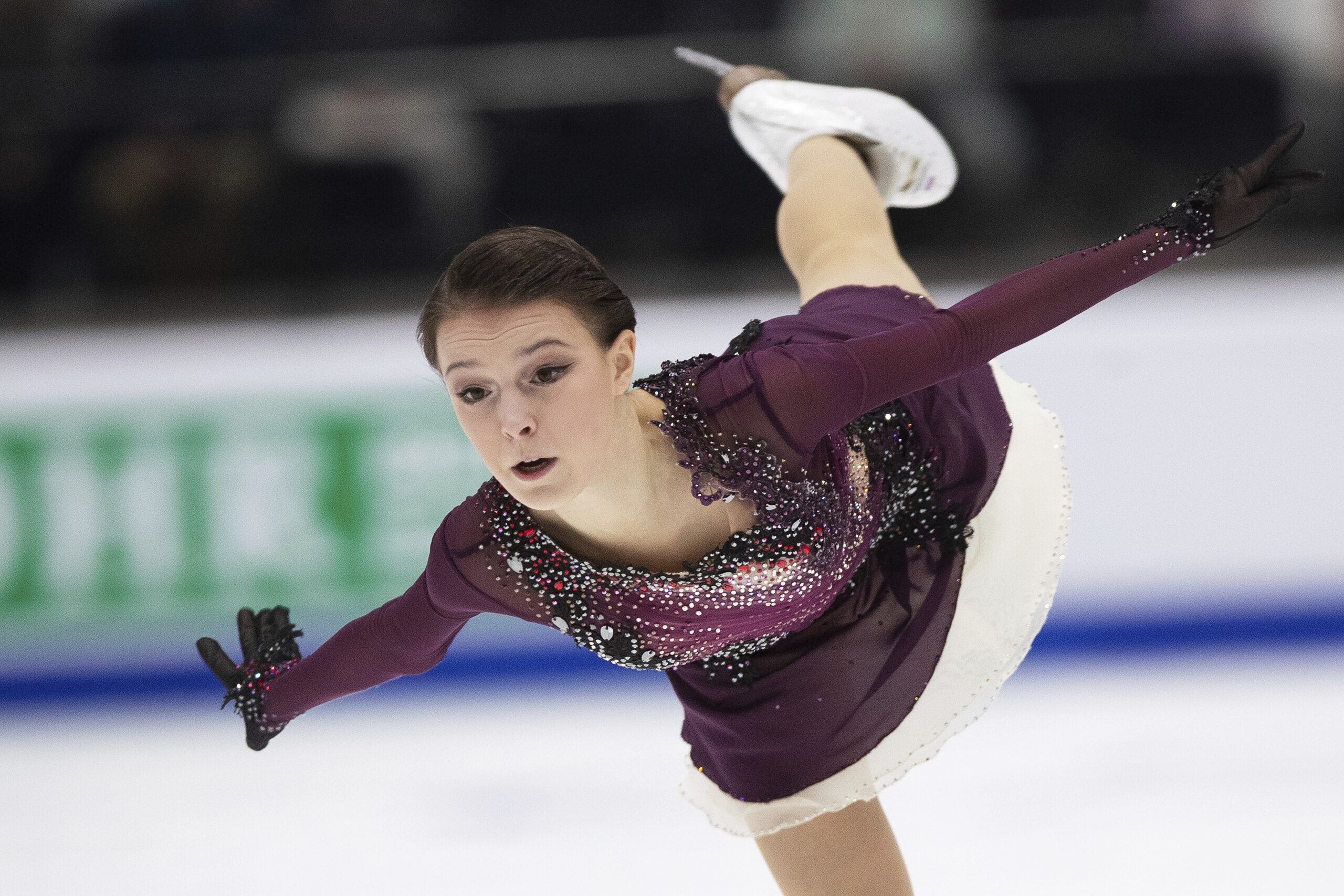 Anna Shcherbakova of Russia performs during the women's free skating competition of the ISU European Figure Skating Championships in Tallinn, Estonia, Saturday, Jan. 15, 2022. (AP Photo/Raul Mee) Anna Shcherbakova of Russia performs during the women's free skating competition of the ISU European Figure Skating Championships in Tallinn, Estonia, Saturday, Jan. 15, 2022. (AP Photo/Raul Mee)