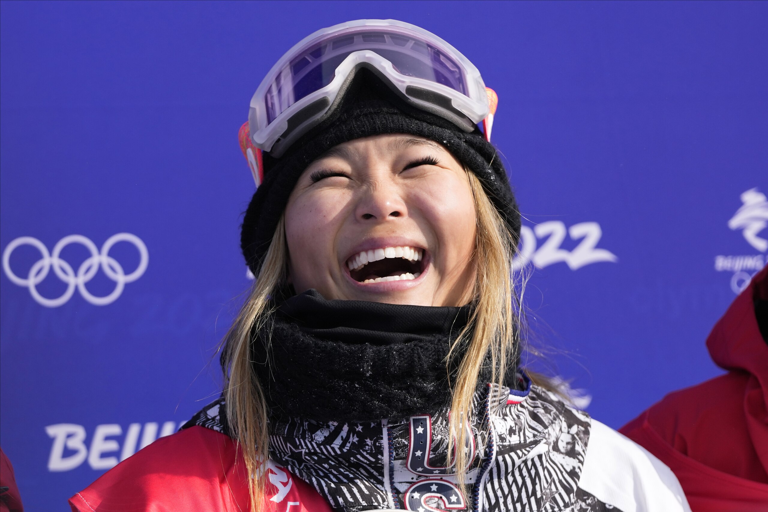 Gold medal winner United States' Chloe Kim celebrates after the women's halfpipe finals at the 2022 Winter Olympics, Thursday, Feb. 10, 2022, in Zhangjiakou, China. (AP Photo/Lee Jin-man) Gold medal winner United States' Chloe Kim celebrates after the women's halfpipe finals at the 2022 Winter Olympics, Thursday, Feb. 10, 2022, in Zhangjiakou, China. (AP Photo/Lee Jin-man)