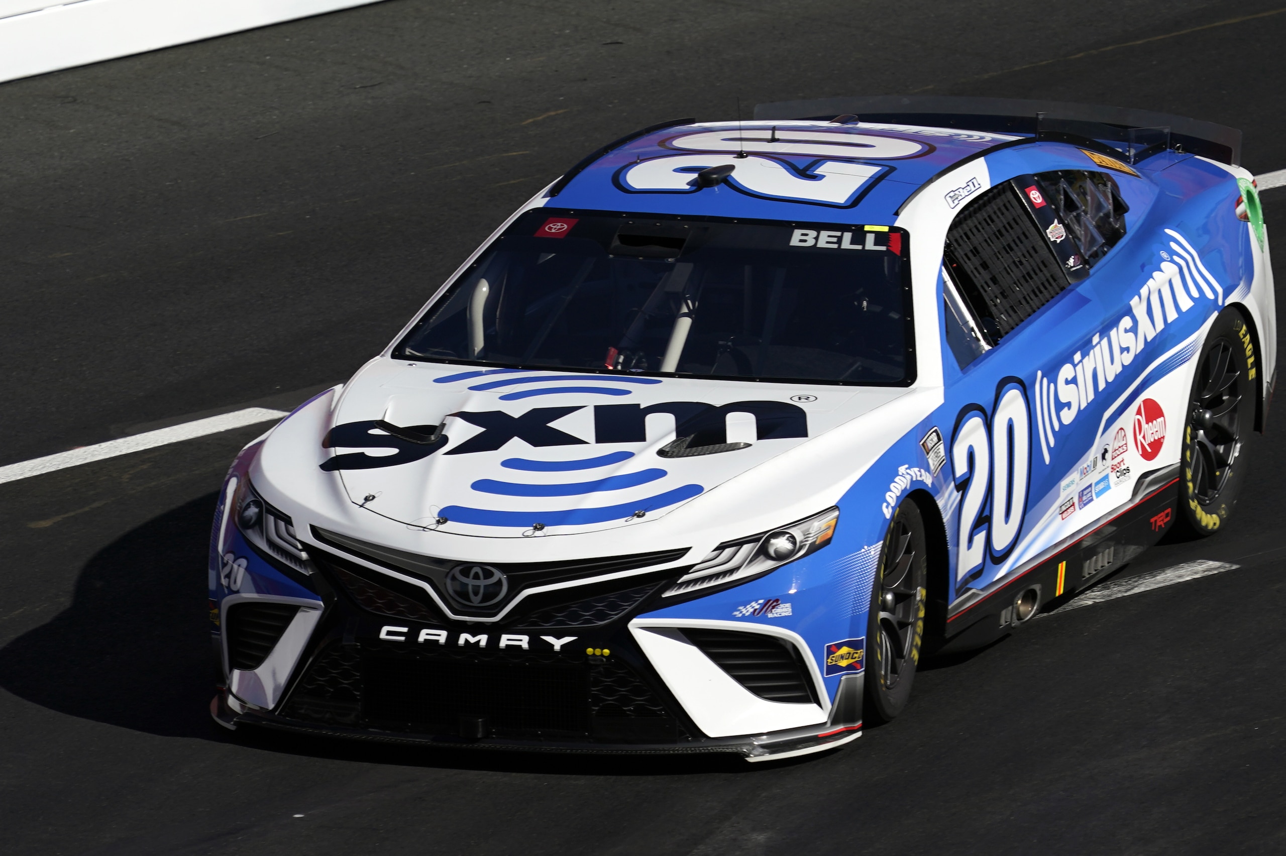Christopher Bell races during a practice session at the Los Angeles Memorial Coliseum ahead of a NASCAR exhibition race Saturday, Feb. 5, 2022, in Los Angeles. (AP Photo/Marcio Jose Sanchez)