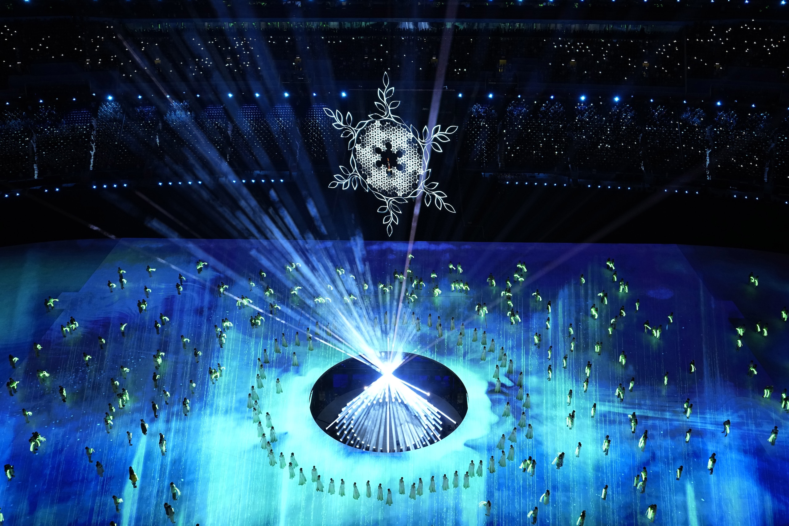 Entertainers perform inside Olympic Stadium during the closing ceremony of the 2022 Winter Olympics, Sunday, Feb. 20, 2022, in Beijing. (AP Photo/Jeff Roberson) Entertainers perform inside Olympic Stadium during the closing ceremony of the 2022 Winter Olympics, Sunday, Feb. 20, 2022, in Beijing. (AP Photo/Jeff Roberson)