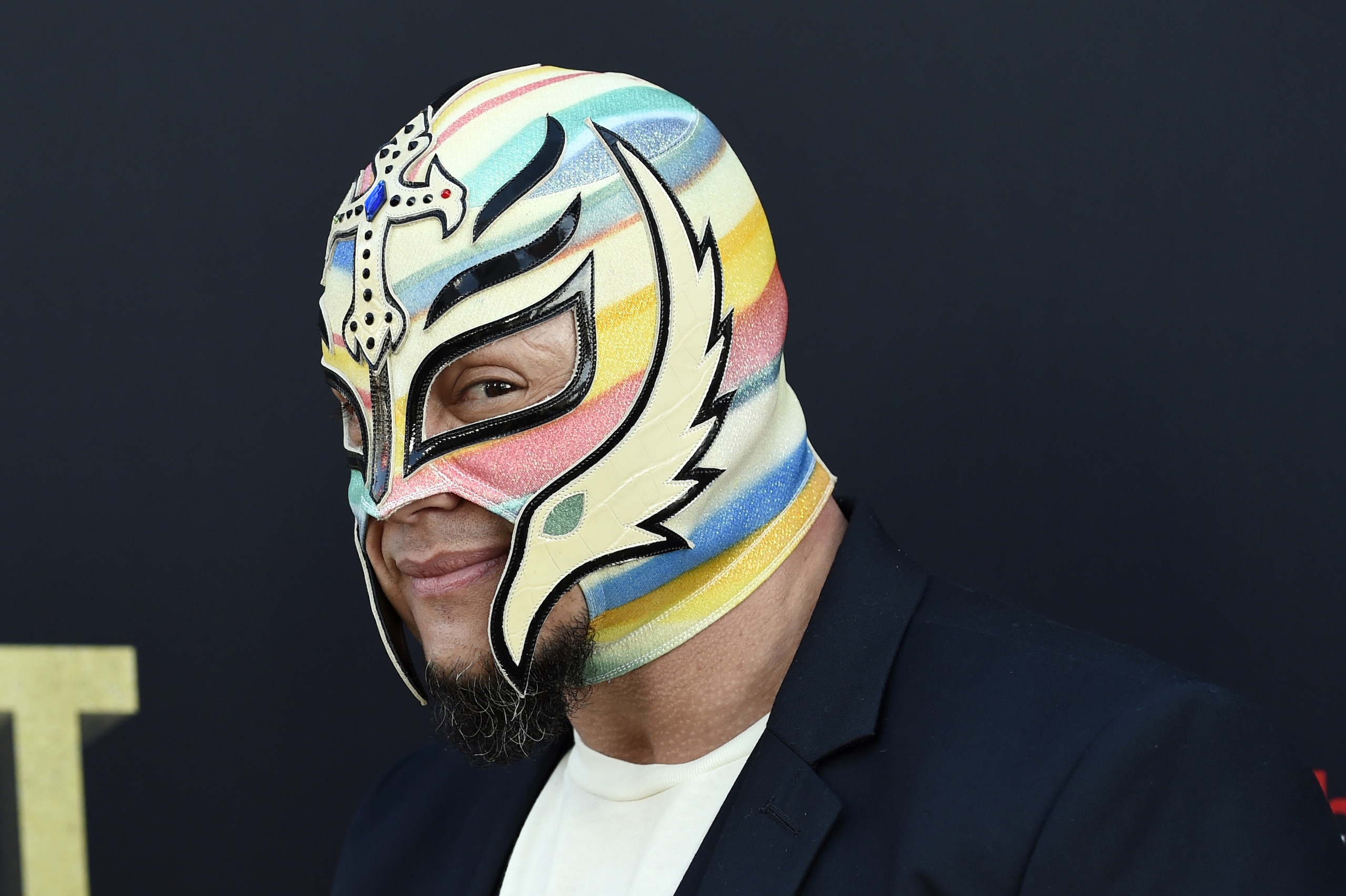 FILE - Professional wrestler Rey Mysterio poses at the premiere of the HBO documentary film